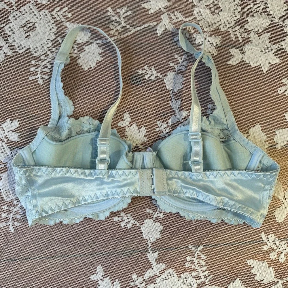 Vintage Rene Rofe Lingerie Light Blue‎ Lace Balconette Bra Style B2141 Size 32B - Picture 5 of 5